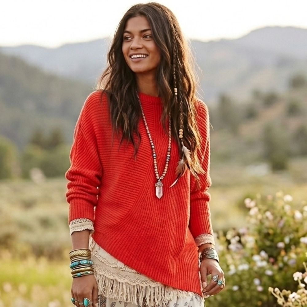 Free People XS Casual Boho Chic Oversized Downtown Pullover Knit Sweater